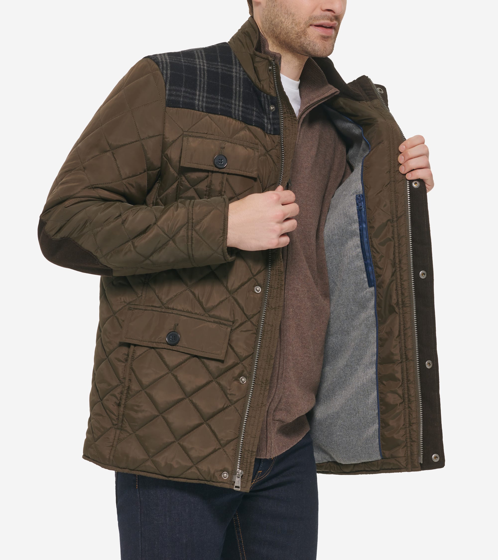 Men's Mix Media Diamond Quilted Jacket - Image 3