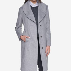 Women's Slick Wool Draped Collar Coat