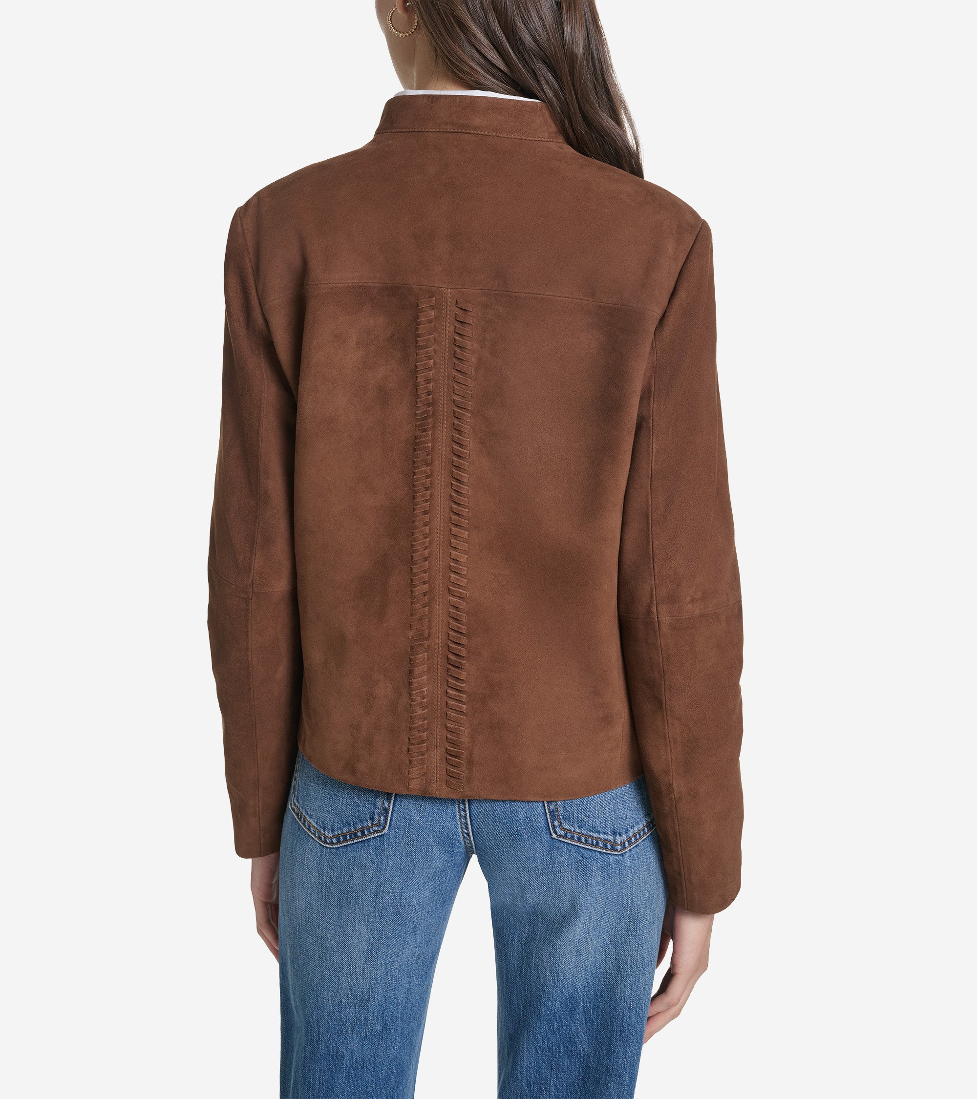 Women's Suede Band Collar Jacket - Image 2