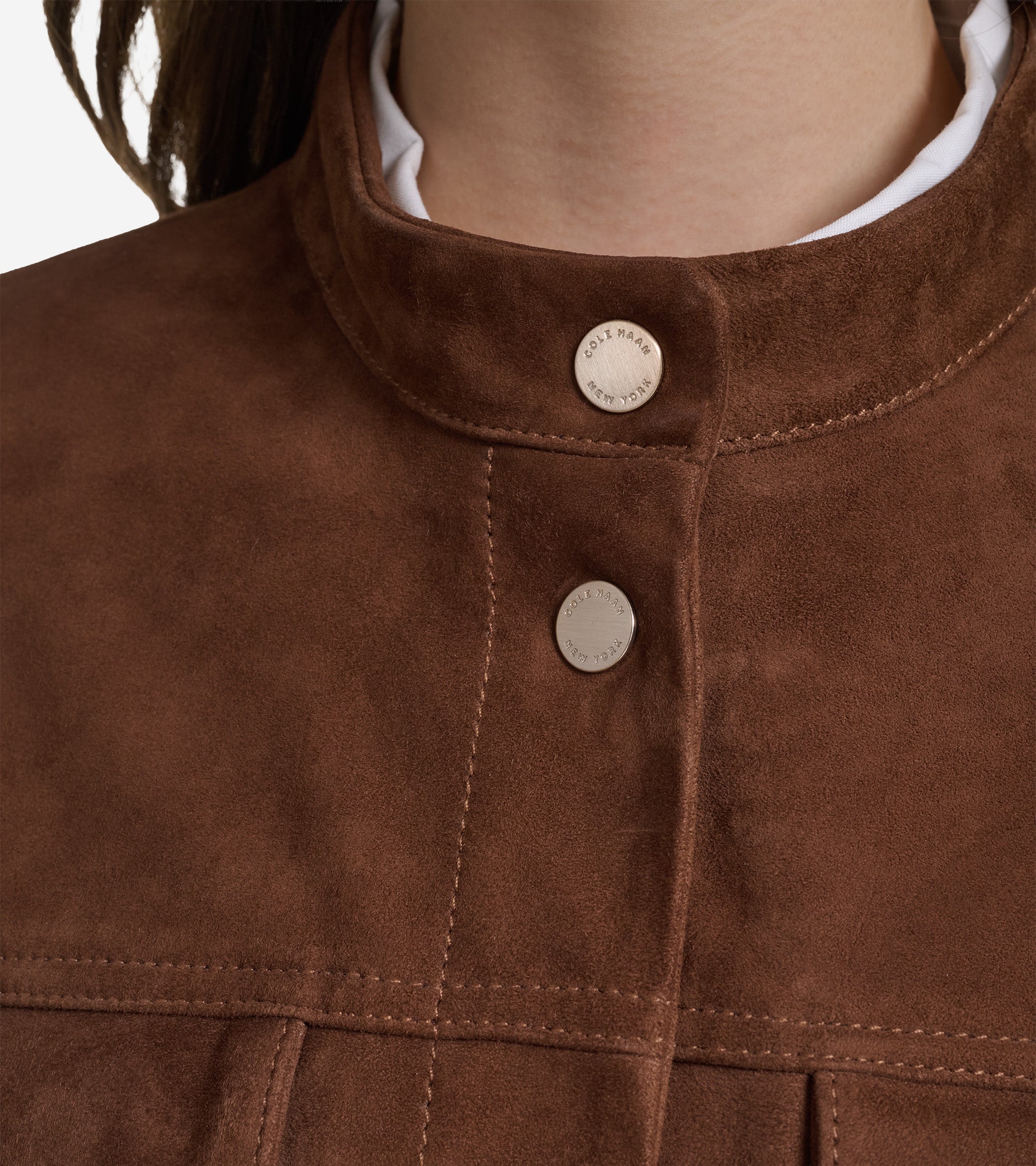 Women's Suede Band Collar Jacket - Image 3