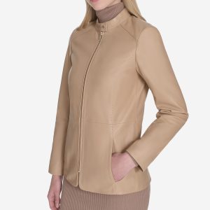Women's Stand Collar Leather Jacket