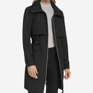 Women's Zip Up Trench Coat with Stow Away Hood